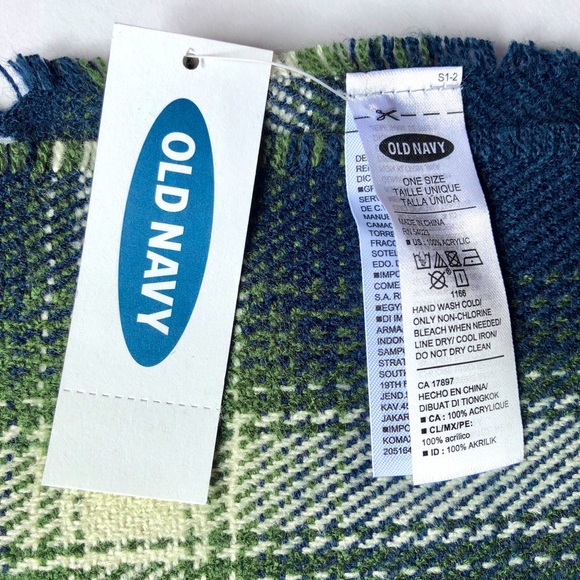 NEW OLD NAVY Plaid Neck Scarf Fringed Hems Blue Green 76” x 13” UNISEX - Picture 4 of 12